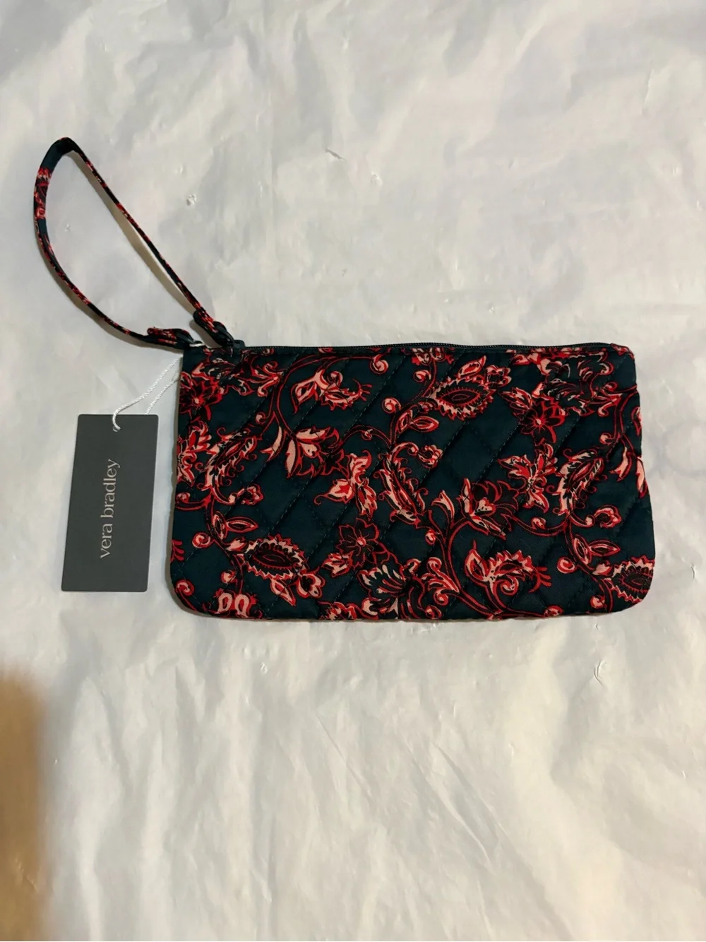 Vera Bradley Navy Blue Quilted Wristlet with Red Floral Print